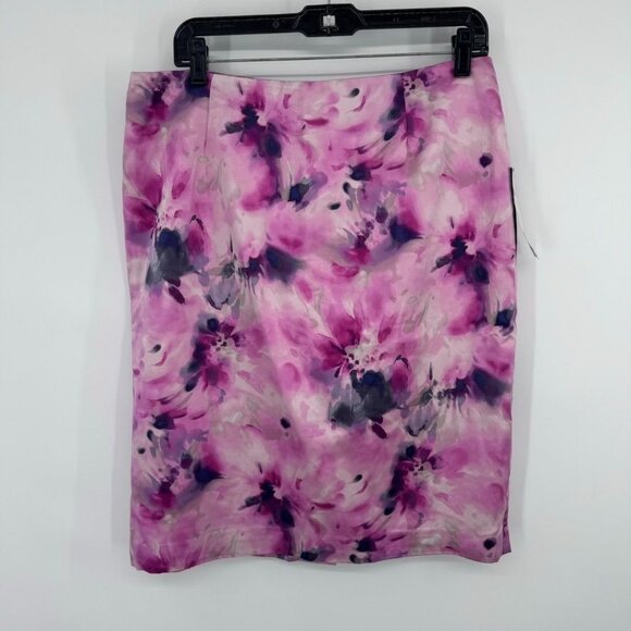 Jones New York Floral Pencil Skirt size 12 Pink  Womens satin Cotton blend new - Picture 3 of 10